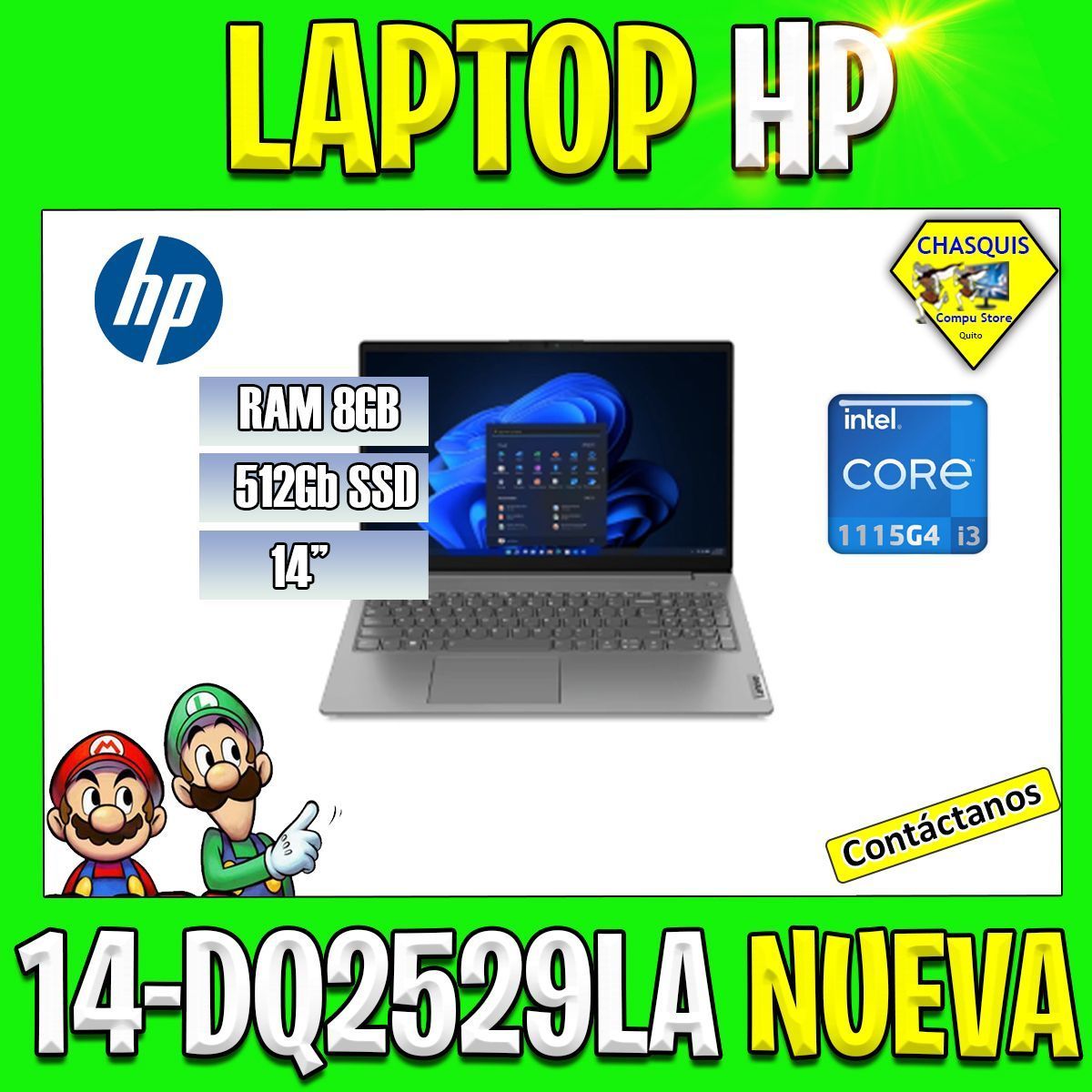 LAPTOP NUEVA HP 14-DQ2529LA CORE i3-1115G4 8GB DDR4 SSD 512GB 14"