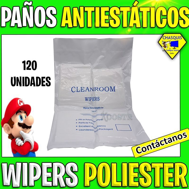 PAÑOS ANTIESTÁTICOS WIPERS POLIESTER PARA LIMPIEZA DE EQUIPOS 120 UNIDADES