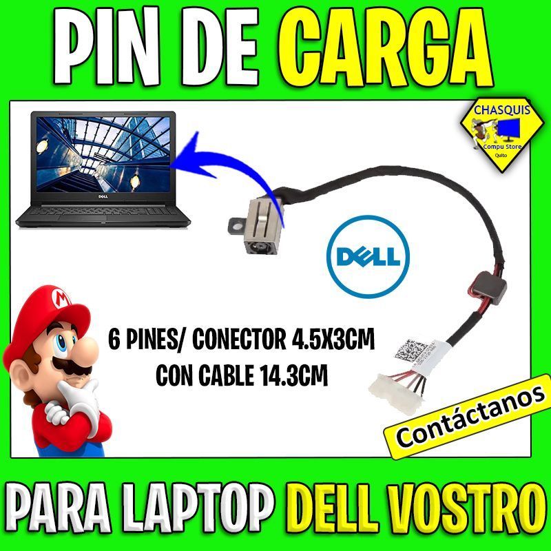 PIN DE CARGA DELL VOSTRO 15 / 6 PINES/ CONECTOR 4.5X3CM CON CABLE 14.3CM