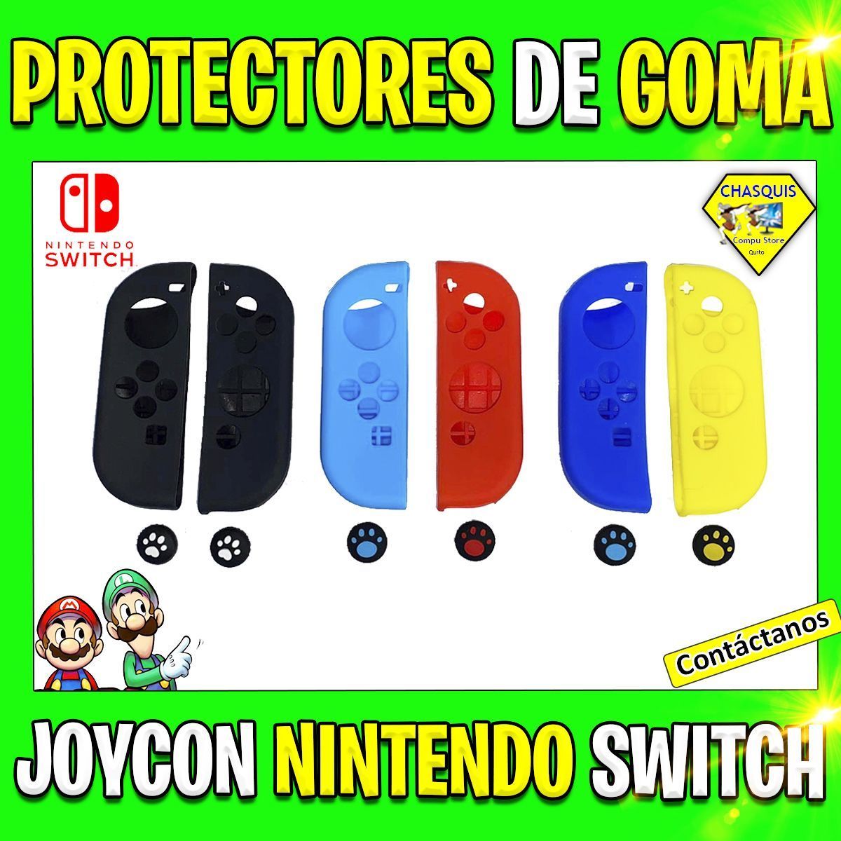 SET PROTECTOR DE GOMA SILICON PARA JOYCONS NINTENDO SWITCH CON PROTECTOR DE JOYSTICK AMARILLO Y AZUL
