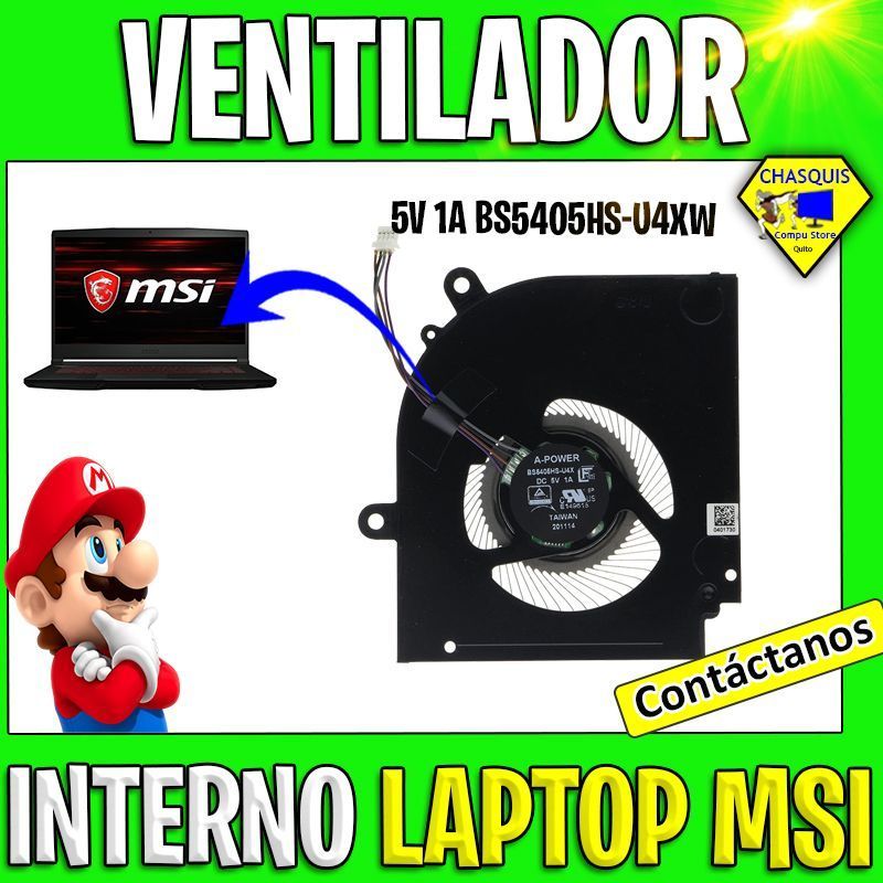 VENTILADOR INTERNO LAPTOP MSI STEALTH 15M PARA CPU 5V 1A BS5405HS-U4XW
