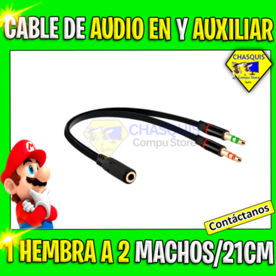 CABLE DE AUDIO EN Y AUXILIAR 1 HEMBRA A 2 MACHOS 21CM